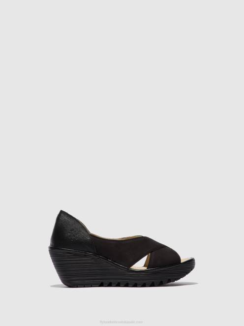 hr Fly London žene otvorene sandale yoma307 cupido/mousse crna LL8B597