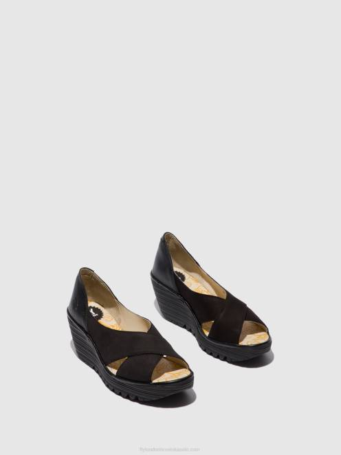 hr Fly London žene otvorene sandale yoma307 cupido/mousse crna LL8B597