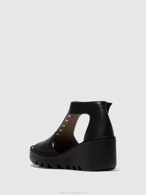 hr Fly London žene sandale s t-remenom bezo306 crno LL8B422