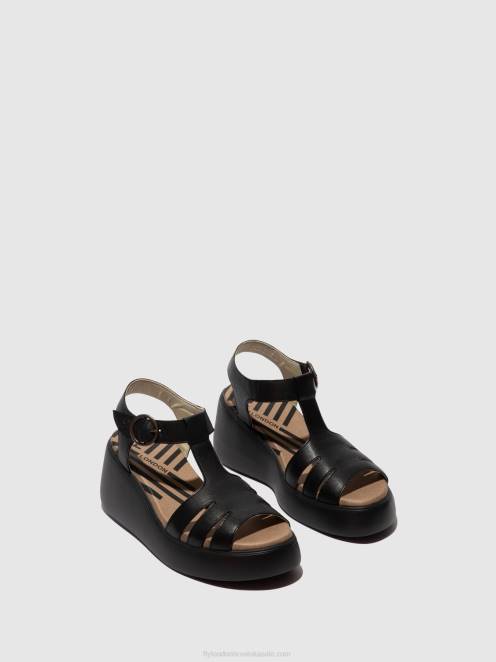 hr Fly London žene sandale s t-remenom duma955 crno LL8B413