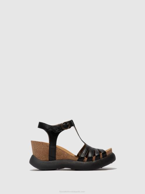 hr Fly London žene sandale s t-remenom gait959 crno LL8B408