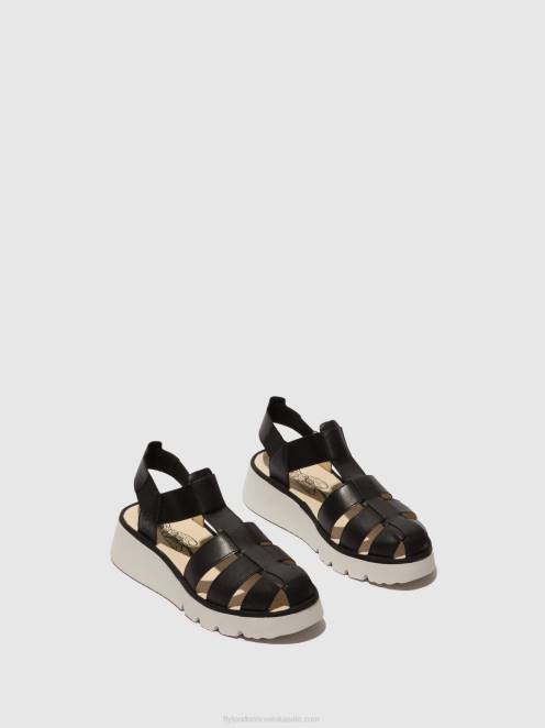hr Fly London žene sandale s t-remenom pefi429 crno LL8B404